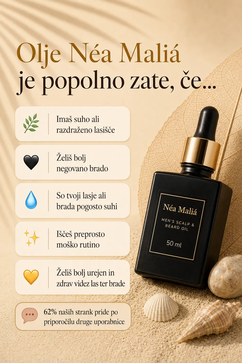 Naravno negovalno olje za lasišče in brado za moške