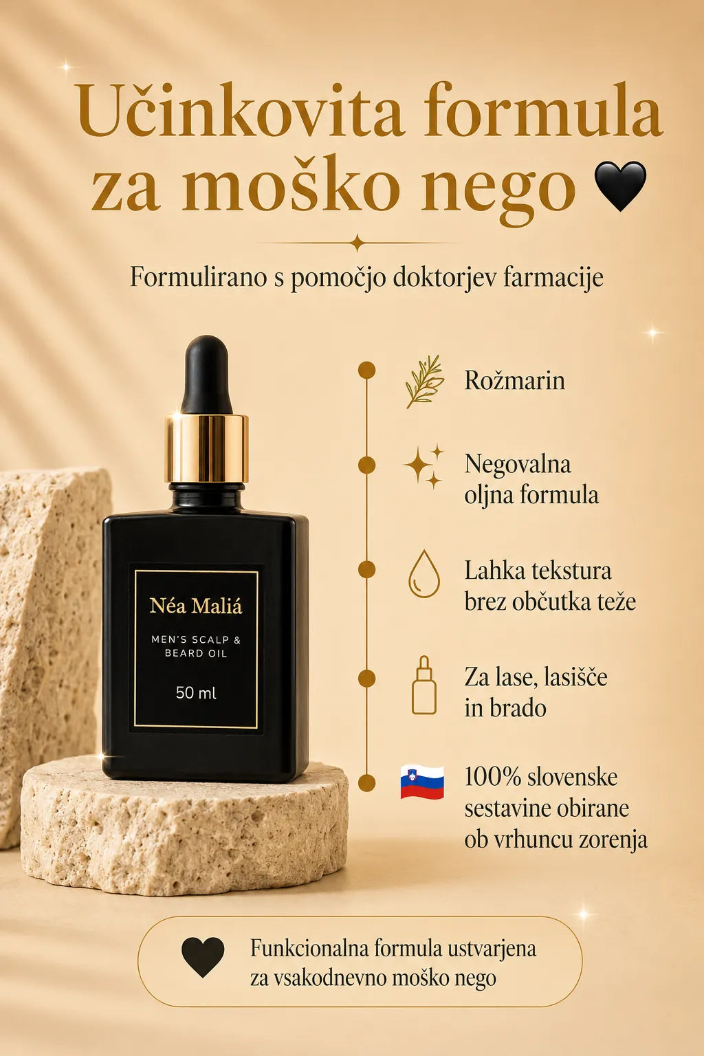 Naravno negovalno olje za lasišče in brado za moške