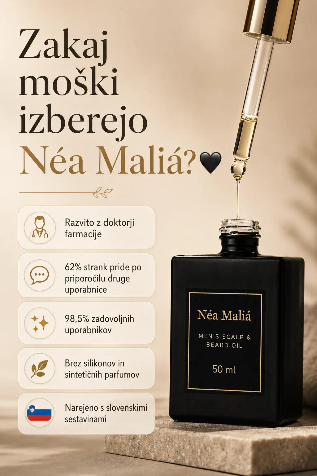 Naravno negovalno olje za lasišče in brado za moške
