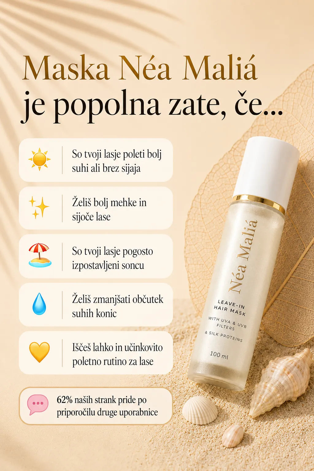 Maska za lase z UVA & UVB filtri in svilenimi proteini