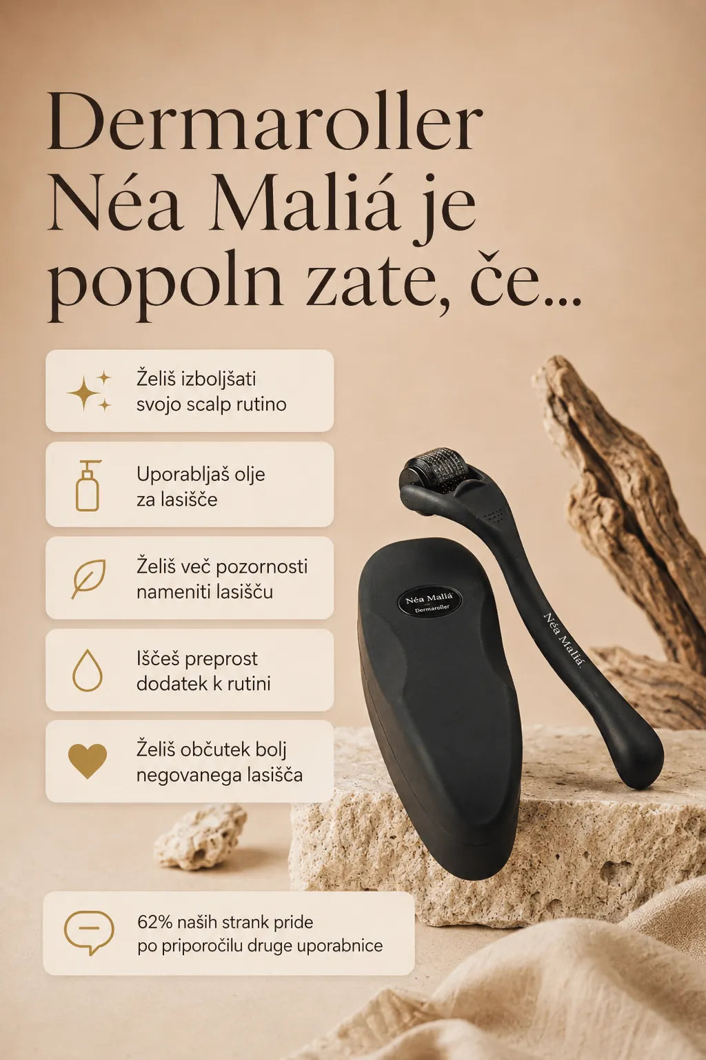 Derma roller za globinsko masažo obraza, lasišča in brade