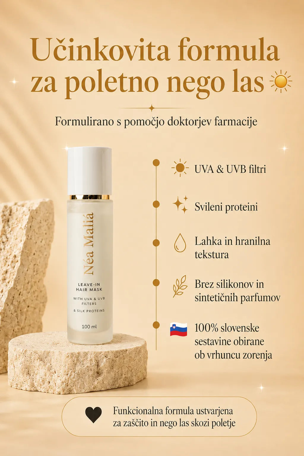 Maska za lase z UVA & UVB filtri in svilenimi proteini