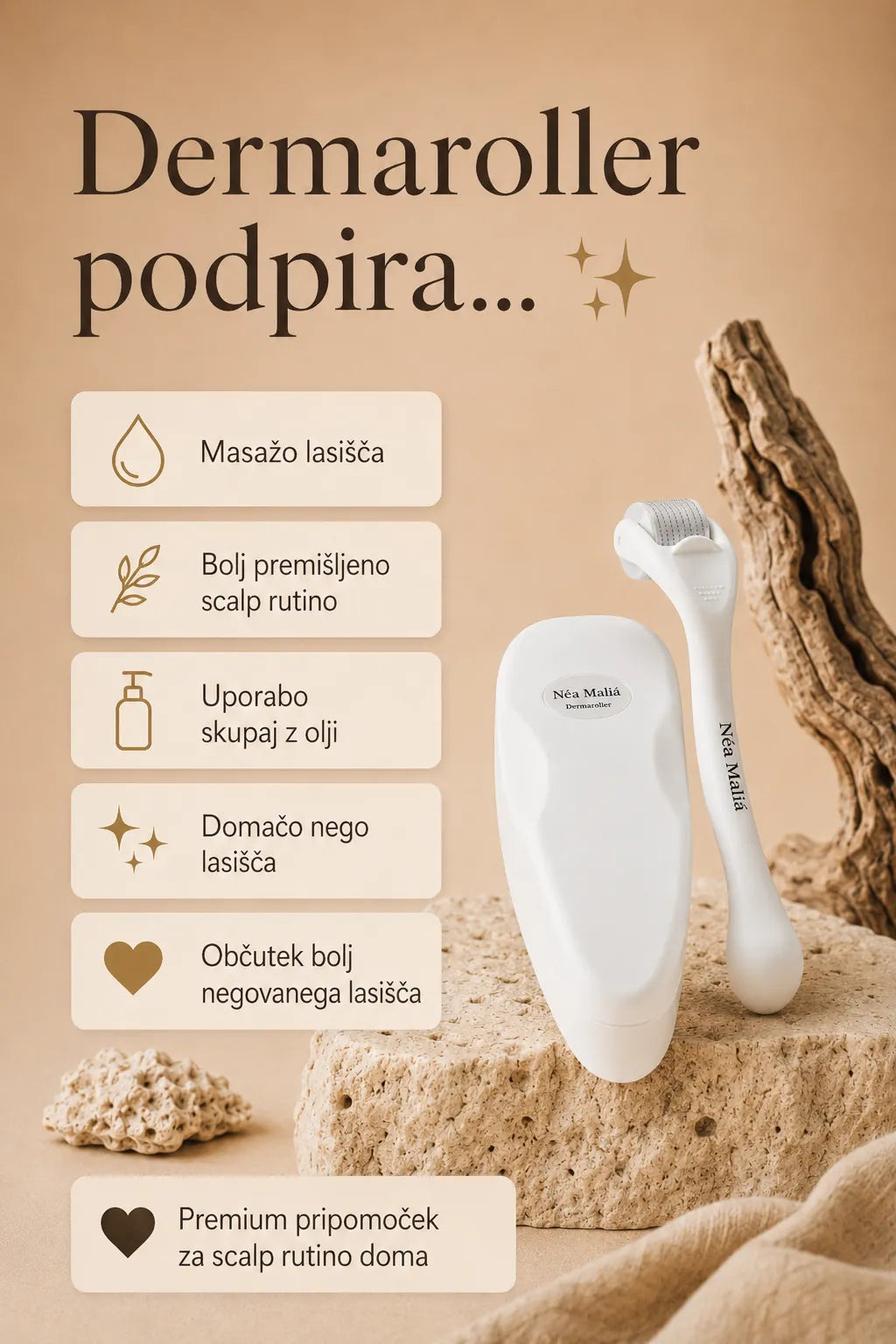 Derma roller za globinsko masažo obraza, lasišča in brade