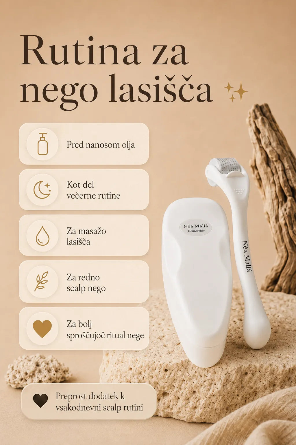 Derma roller za globinsko masažo obraza, lasišča in brade