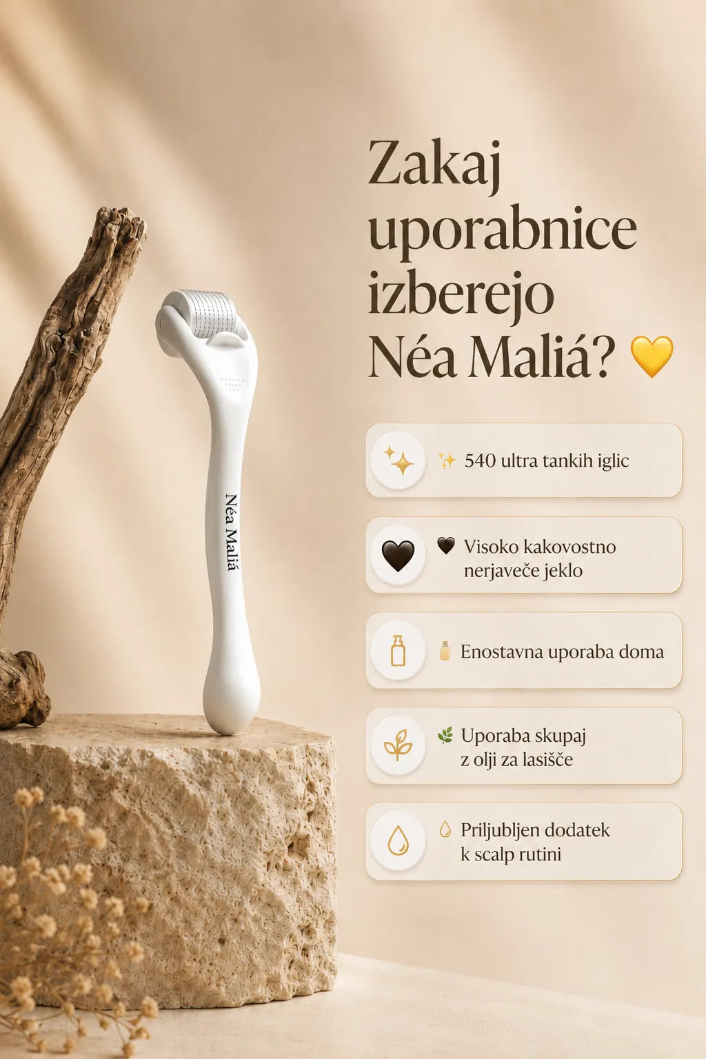 Derma roller za globinsko masažo obraza, lasišča in brade